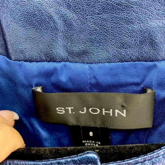 St. John Blue Metallic Lambs Leather Jacket size 8 - Picture 2 of 4